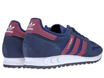 burgundy and blue adidas trainers